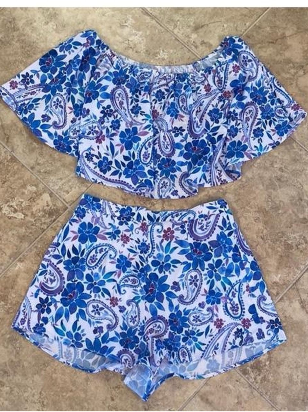 Blue Floral Paisley Two-Piece Set
